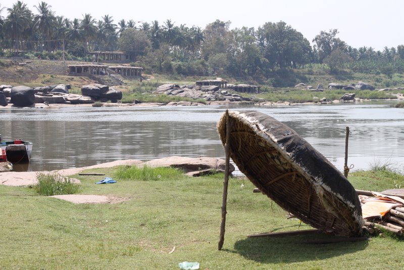 The coracles. This is how the guide book says you're supposed to get across the river. By March 2010 these were up on the river bank and crossing was done via normal wooden boat.